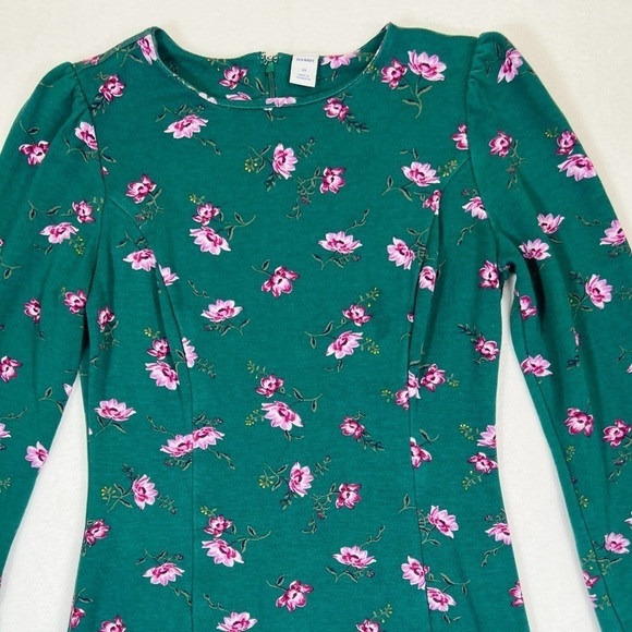 OLD NAVY Long Sleeve Ponte Knit Shirred Sleeve Sheath Dress Green Floral Fall XS - Picture 5 of 12